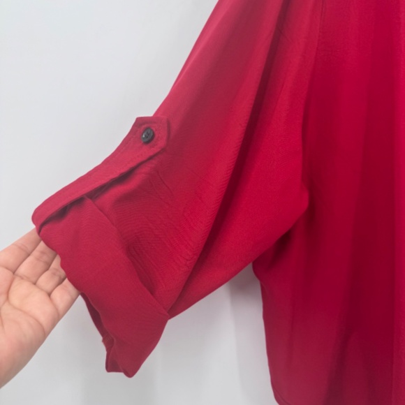 Karen Kane Topper Women 0X Red Open Cropped Roll Tab Sleeves Lightweight Rayon - Picture 2 of 13